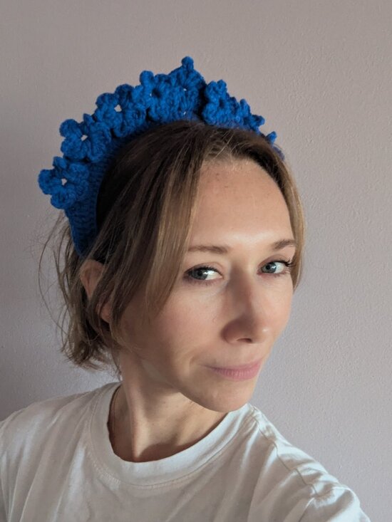 Artisan Handmade Crochet Floral Crown Headband - Electric Cobalt Blue main image 6